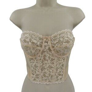 Subtract 36A Beige Floral Flower Lace Underwire Longline Strapless Corset Bra